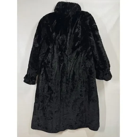VTG Dasco Faux Fur Black Long Womens Size Large Mob Wife Glamour Silky Soft - Picture 2 of 8